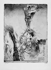 Munch Triptychon by Horst Janssen, 3 Original-Radierungen in Braunschwarz auf gelblichem Japan um, sold Jun 2004