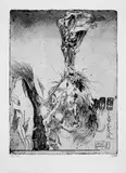 Horst Janssen, Munch Triptychon, 3 Original-Radierungen in Braunschwarz auf gelblichem Japan um