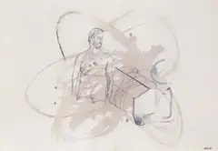 Martin Kippenberger, Ohne Titel (Selbstporträt), Kugelschreiber, Aquarell und Gouache auf genarbtem schweren Velin