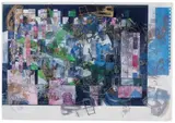 Martin Kippenberger, Ohne Titel, Geflochtene Collage und Siebdruck auf Klarsichtfolie mit Heftklammern aneinander montiert
