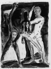 Helmut Middendorf, Ohne Titel, Pastellkreide, Tusche, Aquarell und Bleistift auf fein genarbtem chamoisfarbenen Velin