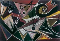 Komposition by Ernst Wilhelm Nay, Gouache, Aquarell und Deckfarben auf grünem Papier, sold Jun 2004