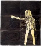 Alva Noto, Ohne Titel, Original-Holzschnitt, monotypieartig eingefärbt, auf 6 zusammen montierten und mit schwarzer Tusche grundierten Bogen Maschinenbütten