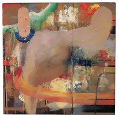 Strandszene by Albert Oehlen, Öl auf zusammengenähtem Markisenstoff, sold Jun 2004