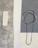 Tension by Jürgen Partenheimer, Öl, Schellack und Graphit mit Papierstreifen collagiert auf Leinwand, sold Jun 2004