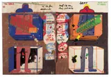 Graphik mit Kakau by Dieter Roth, Farbiger Siebdruck und Kakao auf weißem Karton in Plastikfolie, sold Jun 2004