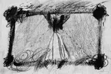 Antoni Tàpies, Ohne Titel, Beidseitig bemalte Papierarbeit, jeweils Öl und schwarze Kreide auf zwei aneinander montierten, stark faserhaltigen, genarbten, gräulichen Papieren