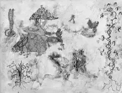 Ursula Schultze-Bluhm, Frühlingsfahrt, Aquarellierte Tuschfederzeichnung auf elfenbeinfarbenem Halbkarton