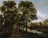 Pieter van Asch, BAUMBESTANDENE KANALLANDSCHAFT., Öl auf Holz