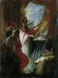 Johann Wolfgang Baumgartner, DER HL. PAPST JOHANNES I. UND DER GOTENKÖNIG THEODERICH., Öl auf Leinwand (doubliert)