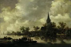 Pieter de Neyn, FLUSSLANDSCHAFT MIT FÄHRBOOT., Öl auf Holz