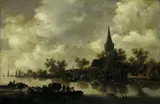 Pieter de Neyn, FLUSSLANDSCHAFT MIT FÄHRBOOT., Öl auf Holz