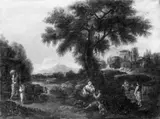 SÜDLICHE LANDSCHAFT MIT HIRTENSTAFFAGE. by Umkreis Francesco Zuccarelli, Öl auf Leinwand, sold May 2004