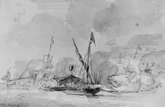 Ludolf Backhuysen the Elder, SEESCHLACHT., Feder in Grau, aquarelliert, auf Papier