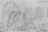 Giuseppe Maria Mitelli, CHRONOS, DER GOTT DER ZEIT, ERSCHEINT EINEM ALTEN PAAR., Rötel auf Bütten (WZ: Mediciwappen)