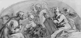 Jacob de Wit, DIE VIER EVANGELISTEN (verso Studie zum Evangelisten Lukas)., Feder in Schwarzbraun, braun laviert und weiß gehöht, auf hellbraun präpariertem Papier