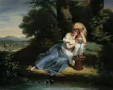 SÜDITALIENISCHE LANDSCHAFT MIT RASTENDER JUNGER FRAU by Umkreis Karl Pawlowitsch Brjuloff, Öl auf Leinwand (doubliert), sold May 2004