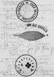 Ohne Titel (Grundrechte und Freiheiten der Bürger) by Joseph Beuys, Handschrift (Partitur), Bleistift und die Stempel FREE INTERNATIONAL UNIVERSITY, WÄHLT DIE GRÜNEN sowie HAUPTSTROM auf g, sold Nov 2003