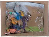 Alfred Hrdlicka, Türkenkrieg, Pastell und Kreide auf braunem Bütten