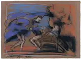 Alfred Hrdlicka, Bauernkrieg, Pastell und Kreide auf braunem Bütten