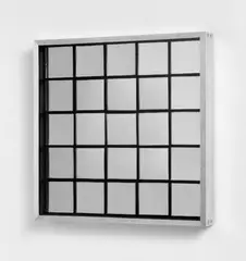 Ohne Titel by Adolf Luther, Spiegelobjekt aus 25 quadratischen Spiegeln vor schwarzer Holzplatte, unter Glas gerahmt, sold Nov 2003
