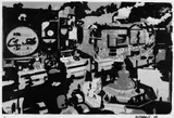 Aus: 6 Picadillies by Dieter Roth, Dick aufgetragene Serigraphie in Schwarz über beidseitig mit der farbigen Reproduktion einer Postkarte kaschierten Holzp, sold Nov 2003