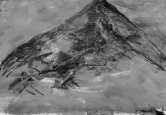 Ohne Titel (Berg) by Bernd Zimmer, Gouache und Ölkreidezeichnung auf chamoisfarbenem Halbkarton, sold Nov 2003