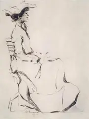 Junge Dame by Max Beckmann, Schwarzbraune Tuschfederzeichnung auf chamoisfarbenem festen Papier, sold Nov 2003