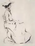Max Beckmann, Junge Dame, Schwarzbraune Tuschfederzeichnung auf chamoisfarbenem festen Papier
