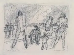 Tegel Freibad by Max Beckmann, Bleistiftzeichnung auf chamoisfarbenem Halbkarton, sold Nov 2003