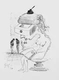 La Bureaucrate by Salvador Dalí, Tuschfederzeichnung auf bräunlichem leicht genarbten, festen Velin, sold Nov 2003