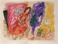 Maternité by Marc Chagall, Nach einer Vorlage von Marc Chagall, als Farblithographie von Charles Sorlier ausgeführt. Auf Velin, sold Nov 2003