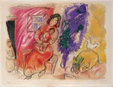 Marc Chagall, Maternité, Nach einer Vorlage von Marc Chagall, als Farblithographie von Charles Sorlier ausgeführt. Auf Velin
