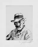 Lovis Corinth, Selbstbildnis in Strohhut, Original-Radierung (Kaltnadel) auf festem Velin