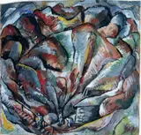Otto Dix, Sprengtrichter, Gouache auf bräunlichem Papier