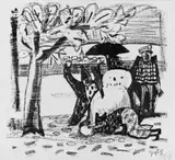 Otto Dix, Schneemann (Karneval), Original-Lithographie in Grau auf glattem Velin