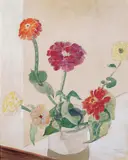 Zinnien by Erich Heckel, Aquarell auf Büttenpapier mit dem Wasserzeichen eines springenden Einhorns und "JWZANDERS", sold Nov 2003