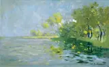 Karl Hagemeister, Seenlandschaft (Ufer mit Bäumen und Seerosen)