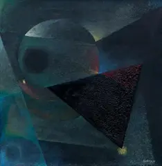 Komposition in Schwarz by Edmund Kesting, Öl und Öltempera auf grobem Rupfen, sold Nov 2003