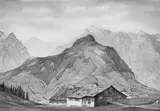 Franz Lenk, Kehlstein gegen den Göll, Aquarell und Tuschfederzeichnung auf elfenbeinfarbenem Velin