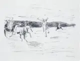 Max Liebermann, Polo, Original-Lithographie auf Bütten mit Wasserzeichen "G FICHTNER"
