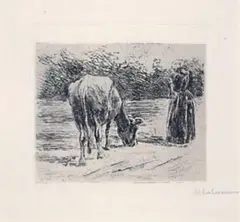 Junge Hirtin by Max Liebermann, Original-Radierung auf gelblichem Van Geldern-Bütten, sold Nov 2003