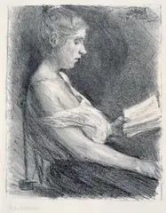 Lesendes Mädchen by Max Liebermann, Original-Lithographie auf Van Geldern-Bütten, sold Nov 2003