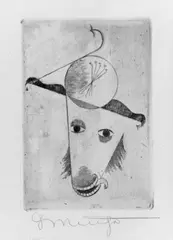 Georg Muche, Tierkopf (Widder), Original-Radierung auf Kupferdruckkarton