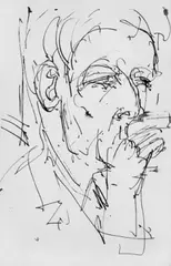 Kopf E.L. Kirchner by Albert Müller, Tuschezeichnung auf elfenbeinfarbenem, leicht genarbten Zeichenpapier (aus einem Skizzenbuch), sold Nov 2003