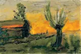 Emil Nolde, Abendliche Marschlandschaft mit Gehöft (Kleine Hütte und struppige Weide, wohl in Küstennähe)
