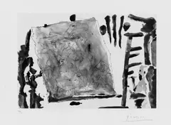 Dans l'atelier by Pablo Picasso, Original-Radierung (Kaltnadel und Aquatinta) auf Richard de Bas-Velin, sold Nov 2003