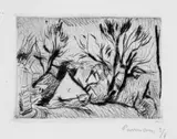 Hans Purrmann, Burgruine Beilstein. Burgweg in Beilstein, 2 Original-Radierungen (Kaltnadel) auf glattem gelblichem Velin bzw. schwerem Velin