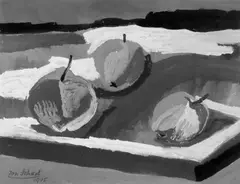 Stilleben mit Obst by Josef Scharl, Tempera auf braunem faserhaltigen Papier, sold Nov 2003