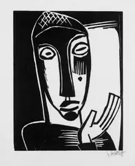 Grosse Prophetin by Karl Schmidt-Rottluff, Original-Holzschnitt (Reiberdruck) auf Bütten mit dem Wasserzeichen "PERFECTA" und dem Prägestempel "EUPHORION VERLAG", sold Nov 2003
